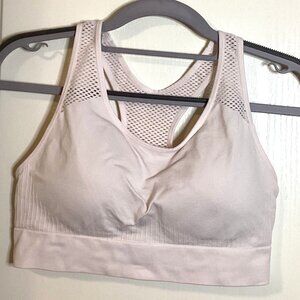 Women's White Sports Bra Racerback Padded Support Activewear Gym Yoga Running